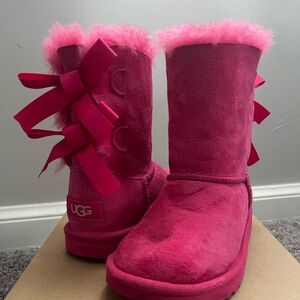 UGG Fuchsia Suede Boots with Ribbon Accents